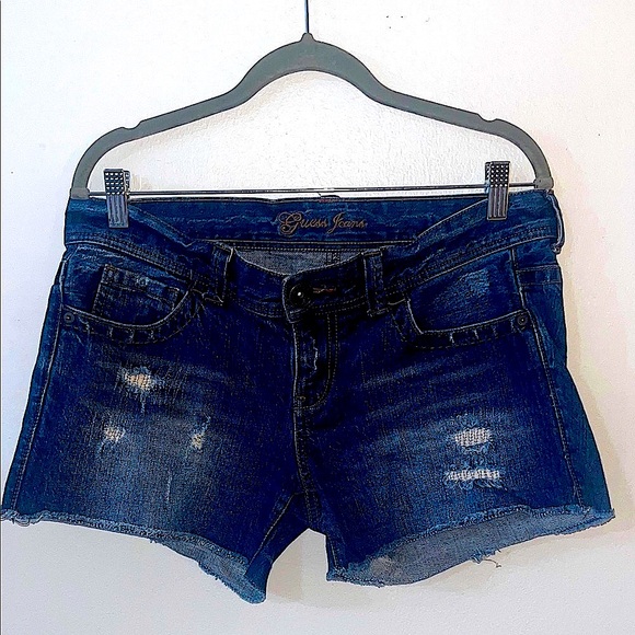 Y2K Guess Women's Dark Blue Jean Shorts 30 - Picture 1 of 8